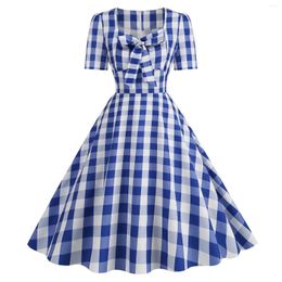 Casual Dresses Women's Elegant Square Neck Short Sleeve Plaid Print Waist Wrap Dress Women Business Suits