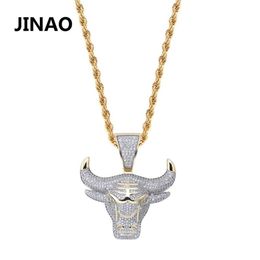 Jinao Fashion Cubic Zircon Iced Out Chain Necklace Bull Demon King Pendant Hip Hop Jewellery Statement Necklace Bling Gift For Man J263O