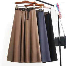 Skirts Spring Summer Trend Korean Fashion Women Long Aesthetic Office Lady High Waist A Line Suit Pleated Skirt Female With Belt