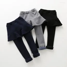 Trousers Sweet Babys Girls Culottes Autumn Winter Kids Fleece Warm Pants Skirt Slim Plus Velvet For Leggings