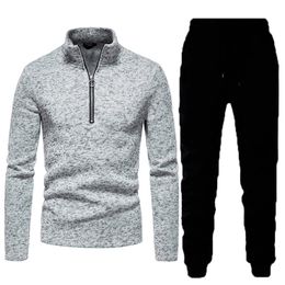 Winter Men's Hoodie with A Zipper Design and A Solid Color High Collar Base Coat. Same Color Set for Men