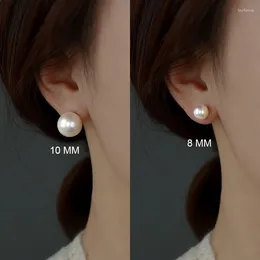 Stud Earrings JWER S925 Silver Needle Simple Exquisite White Pearl For Women Girls Minimalist Ear Jewelry Gifts Size 3/6/8/10mm