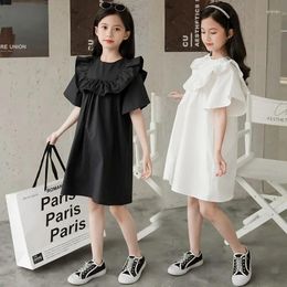 Girl Dresses Girls' Summer Dress French Sweet Black Children's Ruffled PrincessMiddle And Big Children Loose Babydoll