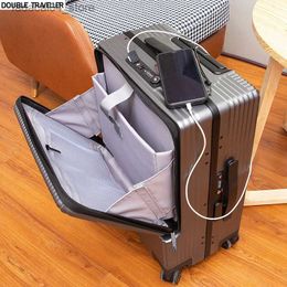 Suitcases Aluminium frame trolley luggageBusiness Travel Suitcase on wheelssuitcase with laptop bagRolling luggage With Micro USB Q240115