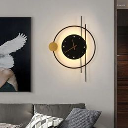 Wall Lamp Nordic Luxury Fashion Iron Acrylic LED Clock Light Gold Black Bedroom Study Dining Room Lighting Fixtures Drop