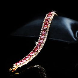 Solid 18K Rose Gold Color Bracelets for Women Pulseira Feminina Silver 925 Jewelry Ruby Topaz Gemstone Charm Bracelets Girls Box240115
