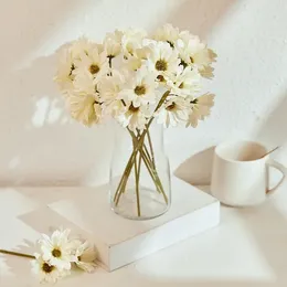 Decorative Flowers 24 Heads Silk Artificial Flower Daisies White Fake Wedding Car Table Party Gifts Bouquet Christmas DIY Luxury Home Decor