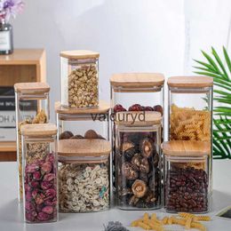 Food Storage Organization Sets Square Sealed Glass Bottles Jars New Tea Coffee Beans Transparent Storage Boxes Candy and Snack Tins with Bamboo Lidvaiduryd