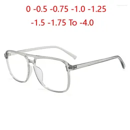 Sunglasses Blocking Blue Light Square Nearsighted Spectacle Double Beam Transparent Grey TR90 Diopter Glasses Prescription -0.5 -1.0 To -4