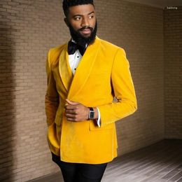 Men's Suits Formal Men Slim Fit Shawl Lapel Groom Tuxedo For Wedding 2 Pcs Yellow Velvet Smoking Jacket Groomsmen Suit ( Blazer Pants)