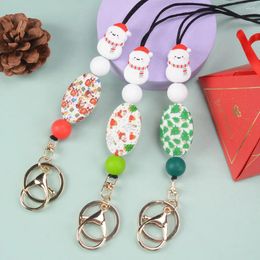 Keychains LOFCA Christmas Necklace Round Bead Pendant Keychain Snowman Silicone Beads Give Gift