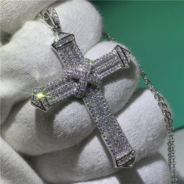 Luxury Cross Pendant Diamond 100% 925 Sterling silver Cross Pendant Necklace for Women Men Statement Party jewelry213I