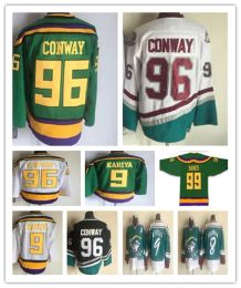 Custom Hockey jersey men women young Anaheim ''Ducks''Vintage Anaheim 96 Charlie Conway Hockey Greg Goldberg Fulton Reed Adam Banks Teemu