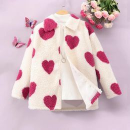 Jackets 2024 Winter Big Girl Long Sleeve Love Plush Coat Fashion Soft And Comfortable Cotton Children's Top 8 9 10 11 12 Years