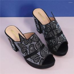 Dress Shoes Ladies High Heels Designer Decorated With Rhinestone Slip On Pumps Italian In Women Quality African Wedding