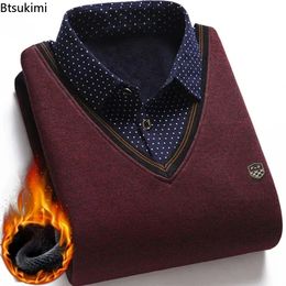 Autumn Winter Mens Wool ShirtNeck Sweater Casual Plaid Solid Thickened Warm Fleece for Men All Match Shirts 240115