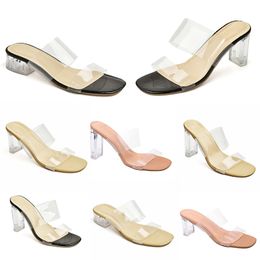 2024 summer women shoes Sandals Extravasation High heels transparent Crystal heel Bright surface Versatile Black pink white large size 35-41