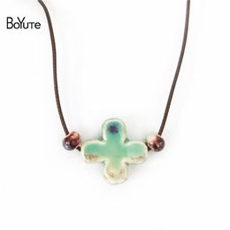 BoYuTe New 5Pcs Chinese Porcelain Ceramic Pendant Cross Necklace Women Ethnic Jewellery Women's Accessories Independent packing237L