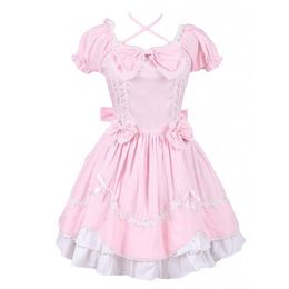 Can be Custom 2018 Pink and White Short Sleeve Bow with Tie Gothic Victorian Lolita Dresses For Women Customized283f