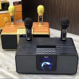 Speakers K08 Home Karaoke Wood Grain Bluetooth Speaker Dual Wireless Microphone Live TV FM radio TF card USB Subwoofer Music Center Audio