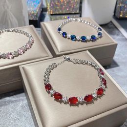 Link Bracelets Versa Cutout Clover Flowers Full Bracelet Female Gold-plated Rose Crystal Earrings Imitation Red Tourmaline