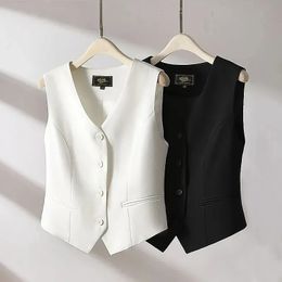 Coreano das mulheres blazer high end casual colete feminino pendulares emagrecimento colarinho menos sem mangas jaqueta curta 240115