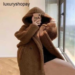 Designer Maxmaras Teddy Bear Coat Womens Cashmere Coats Wool Winter 2024 New m Family Hooded Medium Length Tobacco Coloured Camel Hair Silh