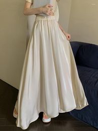 Skirts Maxi Korean Long Skirt For Women 2024 Summer Casual Satin All-match A Line French Solid High Waist Ankel-Length Female