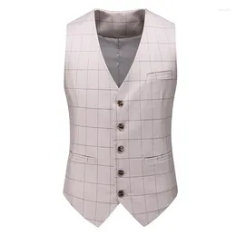Men's Vests 2024 Plaid Slim Fit V-neck Vest Plus Sleeveless Business Casual Clip Gentleman 5465