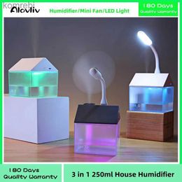 Humidifiers 3 in 1 250ml Mini House Air Humidifier For Home Ultrasonic Car Mist Maker with LED Night Lamp USB Fan Office Air PurifierL240115