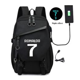 Bags Usb Charging Ronaldo Luminous Backpack Men School Bags for Teenage Boys Back Pack Large Capacity Black Teen Bagpack Preppy Style