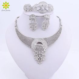 Necklaces Dubai Sier Plated Jewellery Sets for Women Bridal Jewellery Necklace Earrings Fashion Wedding Bridesmaid Jewellery Sets