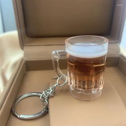 Keychains Simulation Beer Mug Keychain Unisex Light Yellow Gold Color Fashion Couples Bag Pendant Wholesale Key Chains