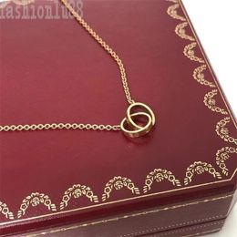 Necklaces Luxury necklace love pendant designers necklaces dainty for women trendy fashion diamonds inlay double circle plated gold necklace