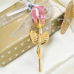 10 Colours Valentines Day Gift Crystal Glass Rose Artificial Flower Silver Gold Rod Rose Flower for Girlfriend Wedding Gifts for Guest 0117