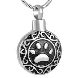 Whole Pet Cremation Urn Pendant Necklace Stainless Steel Keepsake Pet Paw Print Memorial Cremation Jewellery for Dog Cat 8584249a