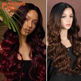 Synthetic Wigs 30 Inch Loose Wave Baby Hair Synthetic Lace Wigs Cosplay Ombre Blonde Brown Deep Wave Long Wavy Synthetic Wigs For Black Women Q240115