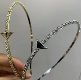 High-End Inverted Triangle Label Alloy Letter Headband French High-Grade Zircon Hair Accessories Fashion Simple Japanese and Korean European