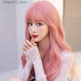 Synthetic Wigs GAKA Pink Orange Synthetic Wig Long Water Wave Wig Lady Colorful Cosplay Lolita Wig With Bangs Heat Resistant Q240115