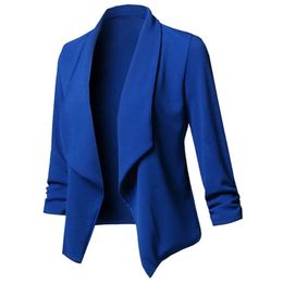 Women Thin Blazers Cardigan Coat Long Sleeve Female Blazers and Jackets Ruched Asymmetrical Casual Business Suit Outwear 240115