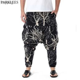 Men's Pants Baggy Harem Men's Hip Hop Pants Low Crotch MN Branch Bohemian Elf Print Cotton Casual Hip Hopper Street Clothing FJJ YQ240115