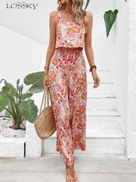 Elegant Long Jumpsuit Women Sexy Backless Wide Leg Jumpsuits Casual Sleeveless Floral Rompers Summer Clothes For Woman 240115