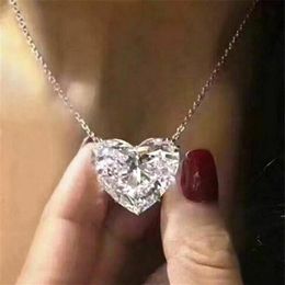 Choucong Brand Simple Fashion Jewellery Solitaire Real 925 Sterling Silver Large Diamond Heart Pendant White Topaz Gemstones Handmad209o
