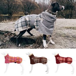 Winter Big Dog Clothes Warm Fleece Pet Jacket for Medium Large Dogs Weimaraner Greyhound Adjustable Belt Plaid Print Coat Outfit 240113