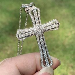 Choucong Brand New Unique Luxury Jewelry Cross Pendant 925 Sterling Silver Pave White Clear 5A Cubic Zirconia CZ Women Necklace Wi273x