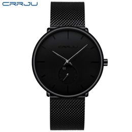 2021 CRRJU Top Brand Luxury Mens Watches Quartz Watch Men Casual Slim Mesh Steel Waterproof Sport wristwatch Relogio Masculino mon221v