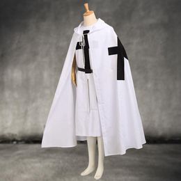 Mediaeval Templar Knights Cloak Set Men's Cosplay White Warrior Larp Costume Tunic CAPE Black Cross Print Ouitfit292q