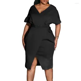 Ethnic Clothing With Belt Summer African Dresses For Women 2024 Elegant Midi Dress Sexy Split Short Sleeve Robe Femme Vestidos Africa
