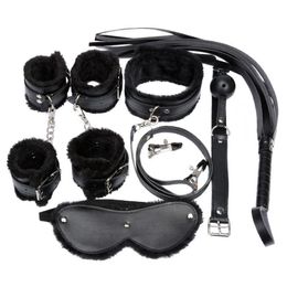 Women Costume Set 7PCS set Sexy PU Leather Plush Fetish Sex Bondage Erotic Underwear With Handcuff Nipple Clamps Gag Whip231O