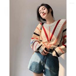 Women's Sweaters 2024 Arrival Spring Autumn Women Loose Casual O-neck Long Sleeve Pullovers All-matched Striped Soft Knitted Sweater D568